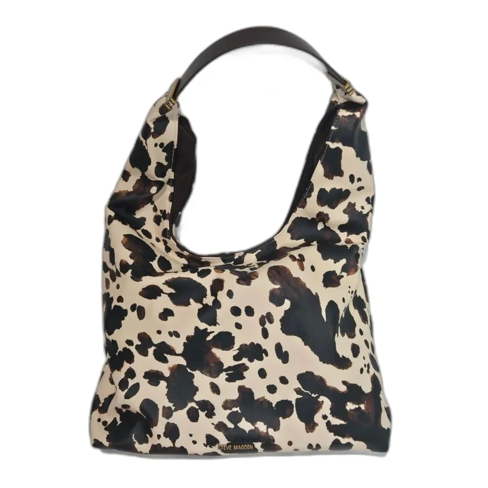 Steve Madden Animal Print Slouchy Hobo Bag | Brown Cow Leopard Shoulder Handbag